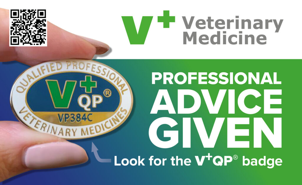 V+ veterinary medicines door sticker - profesional recognition of SQPs.